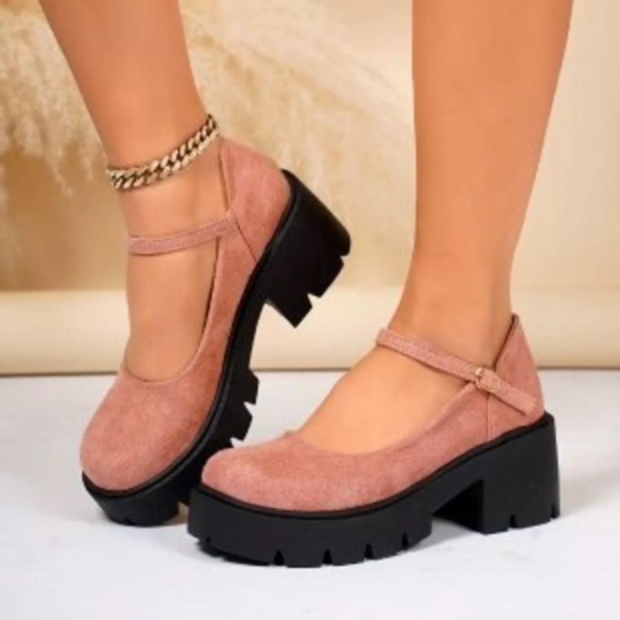 Round Toe Block Heels Loafers Apparel and Accessories