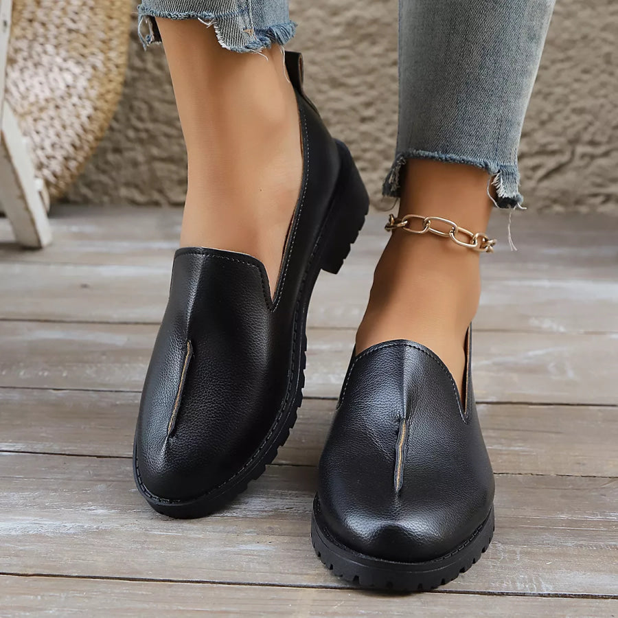 Round Toe Block Heels Loafers Apparel and Accessories