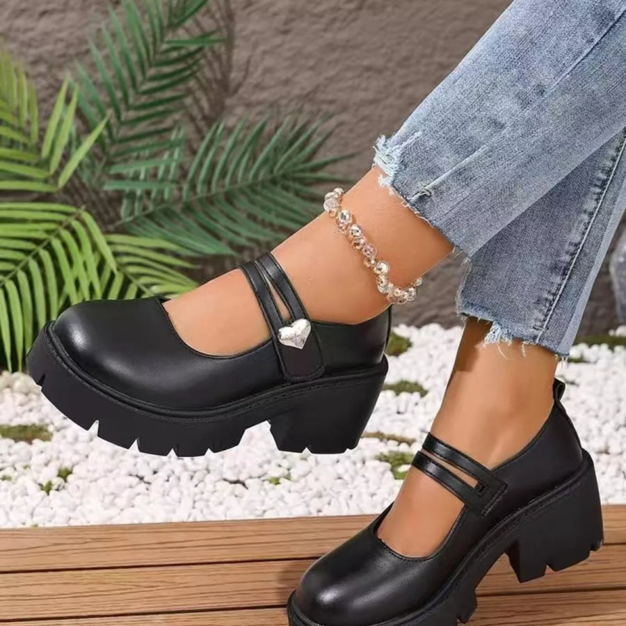 Round Toe Block Heels Loafers Apparel and Accessories