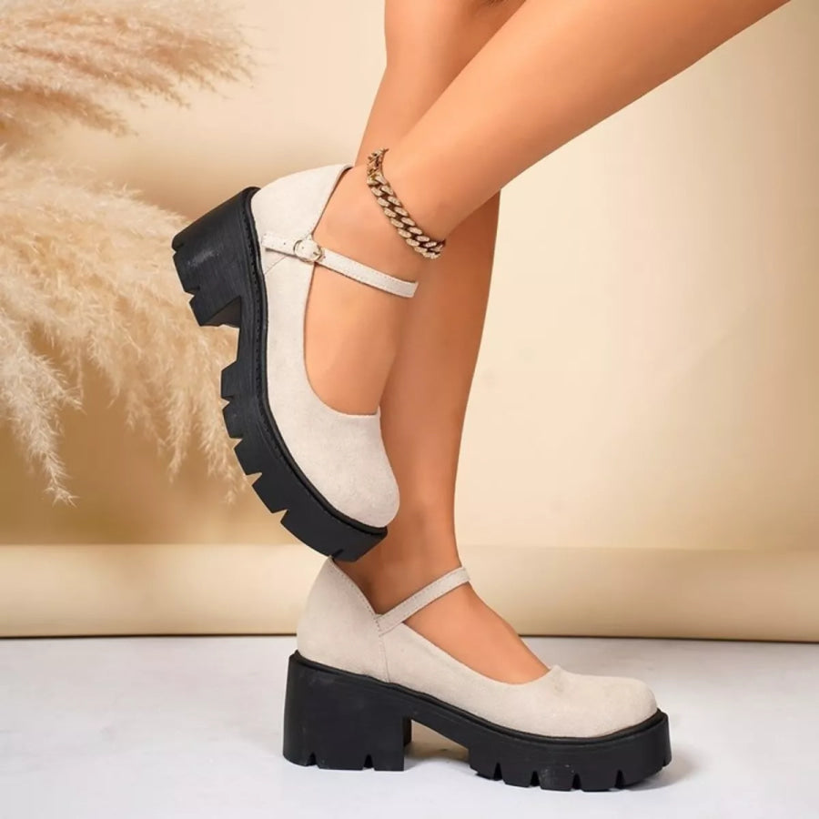 Round Toe Block Heels Loafers Apparel and Accessories