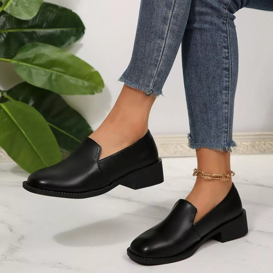 Round Toe Block Heels Loafers Apparel and Accessories