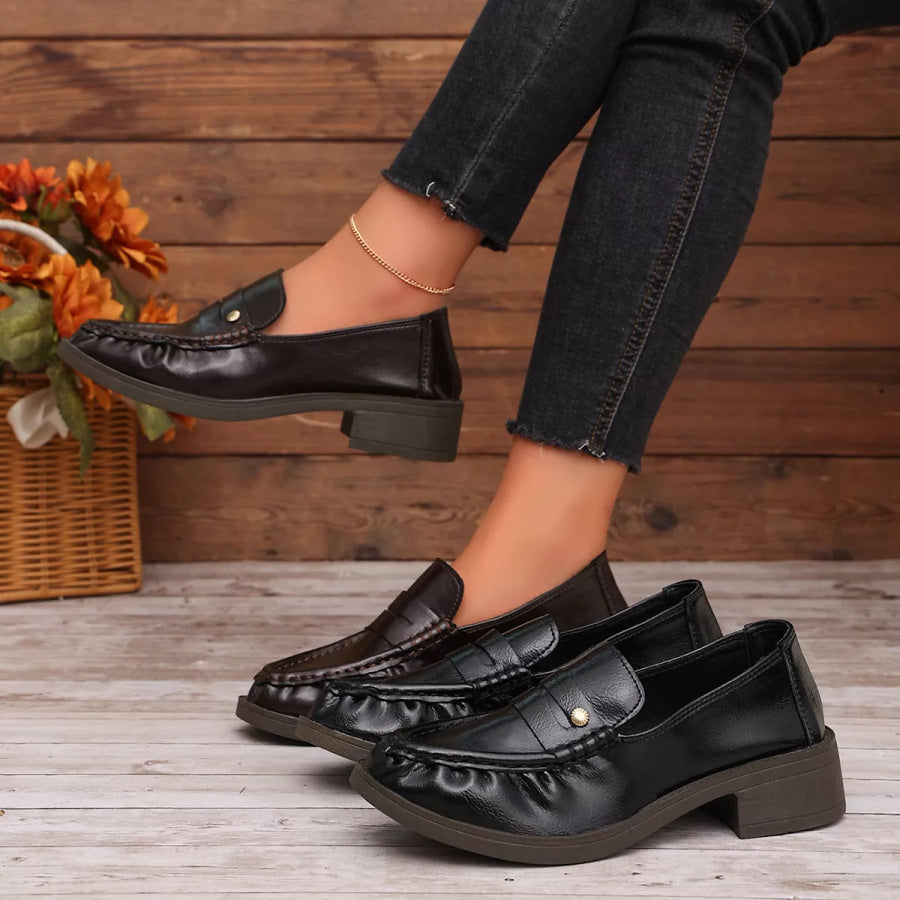 Round Toe Block Heels Loafers Apparel and Accessories