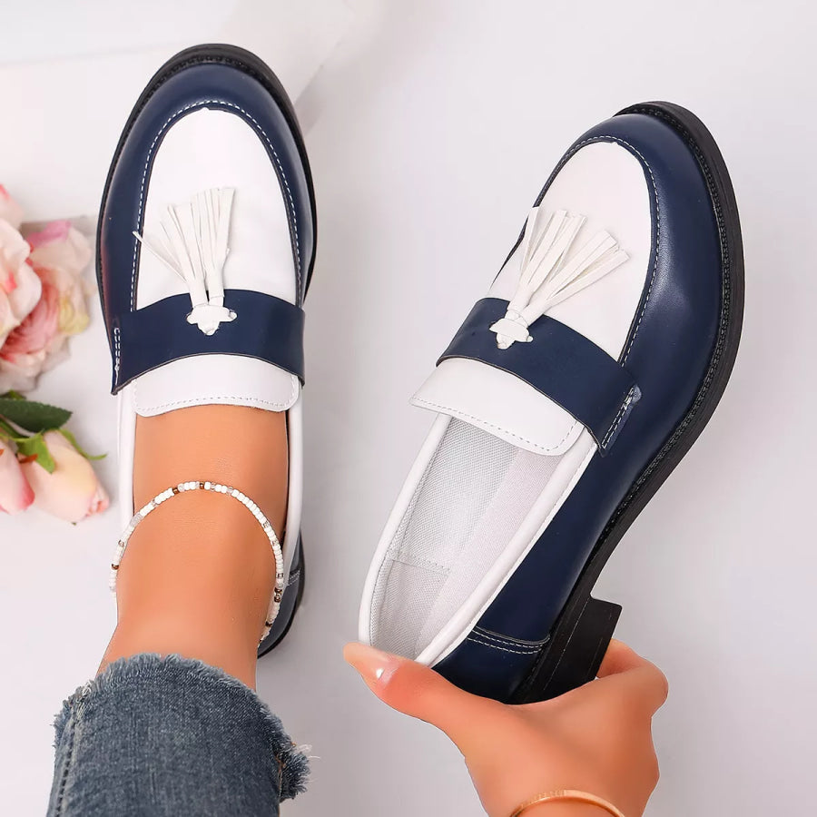 Round Toe Block Heels Loafers Apparel and Accessories