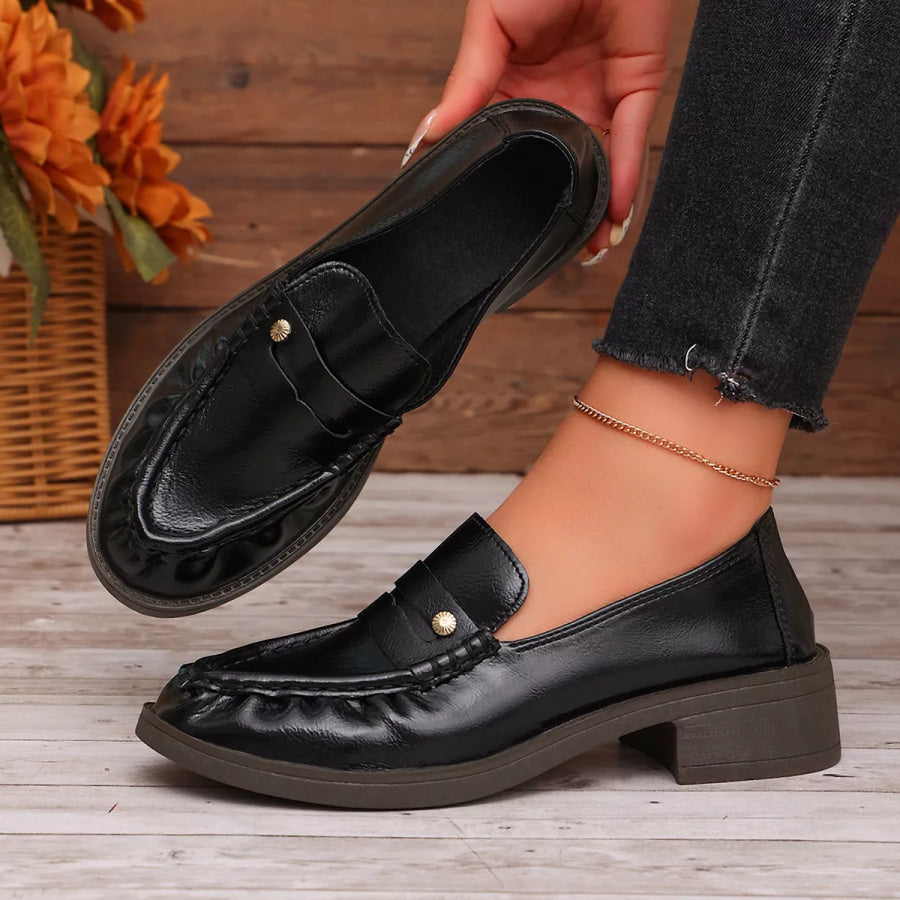 Round Toe Block Heels Loafers Apparel and Accessories