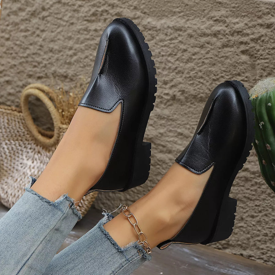 Round Toe Block Heels Loafers Apparel and Accessories