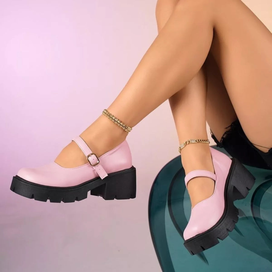 Round Toe Block Heels Loafers Apparel and Accessories