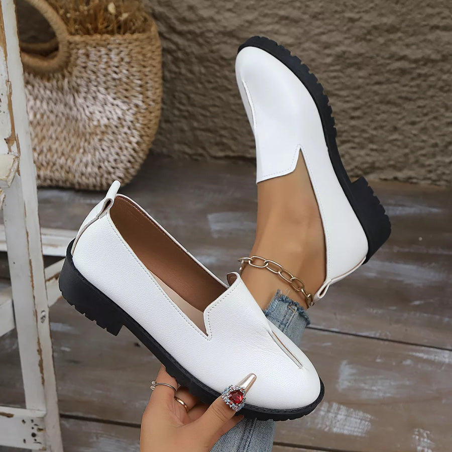 Round Toe Block Heels Loafers Apparel and Accessories