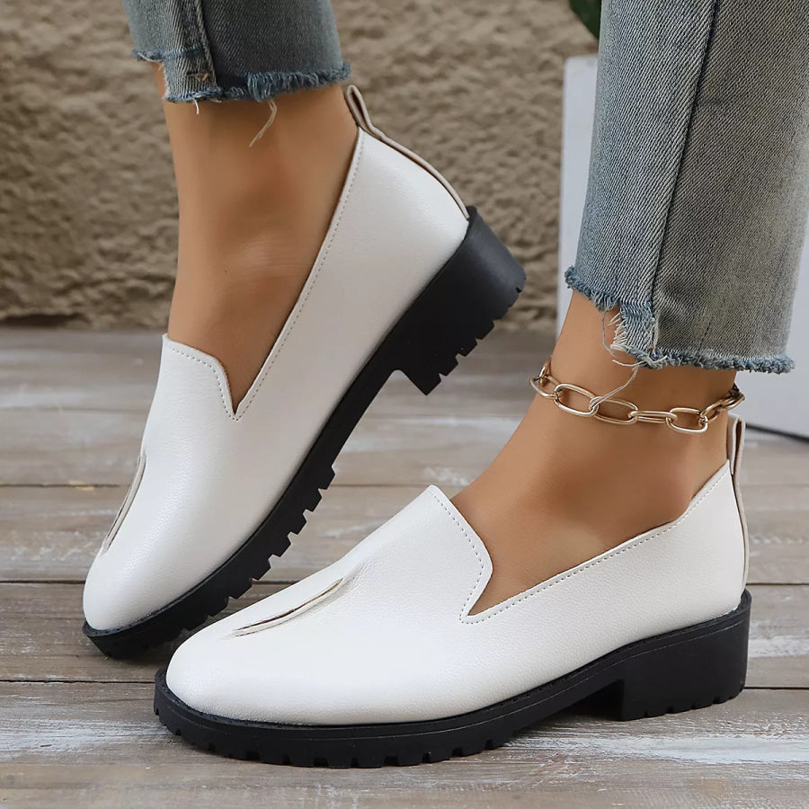 Round Toe Block Heels Loafers Apparel and Accessories