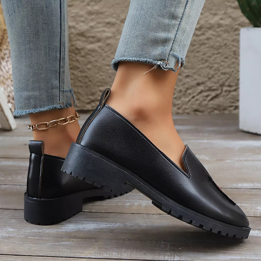Round Toe Block Heels Loafers Apparel and Accessories