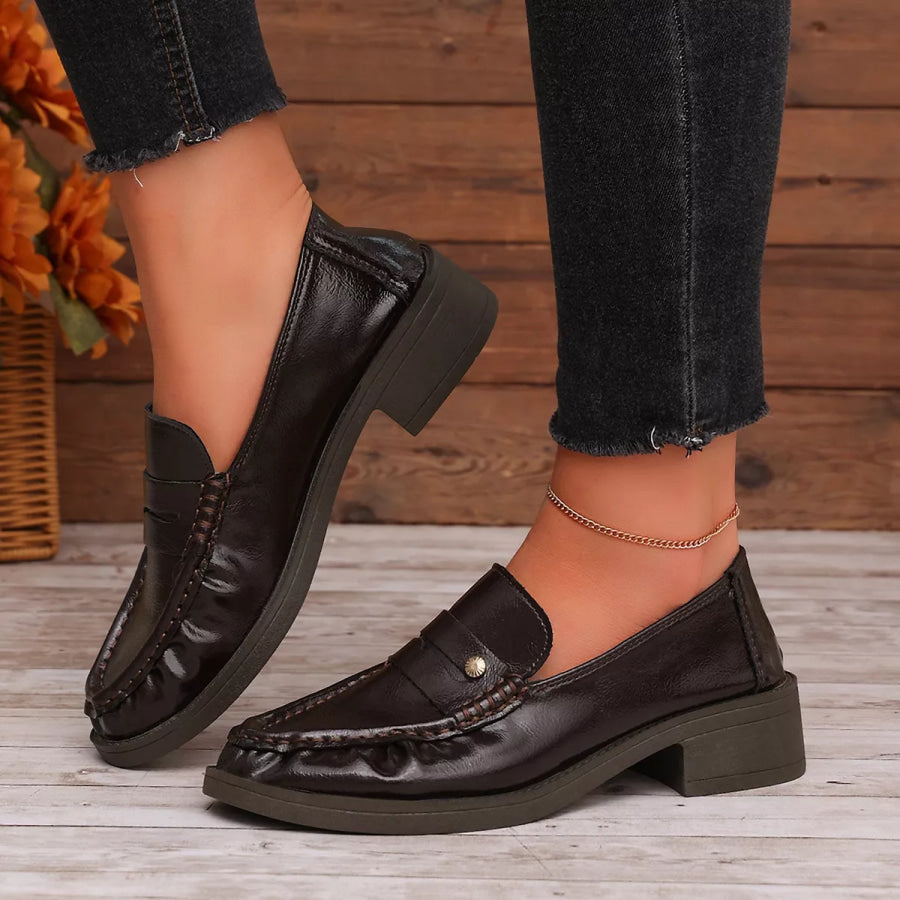 Round Toe Block Heels Loafers Apparel and Accessories
