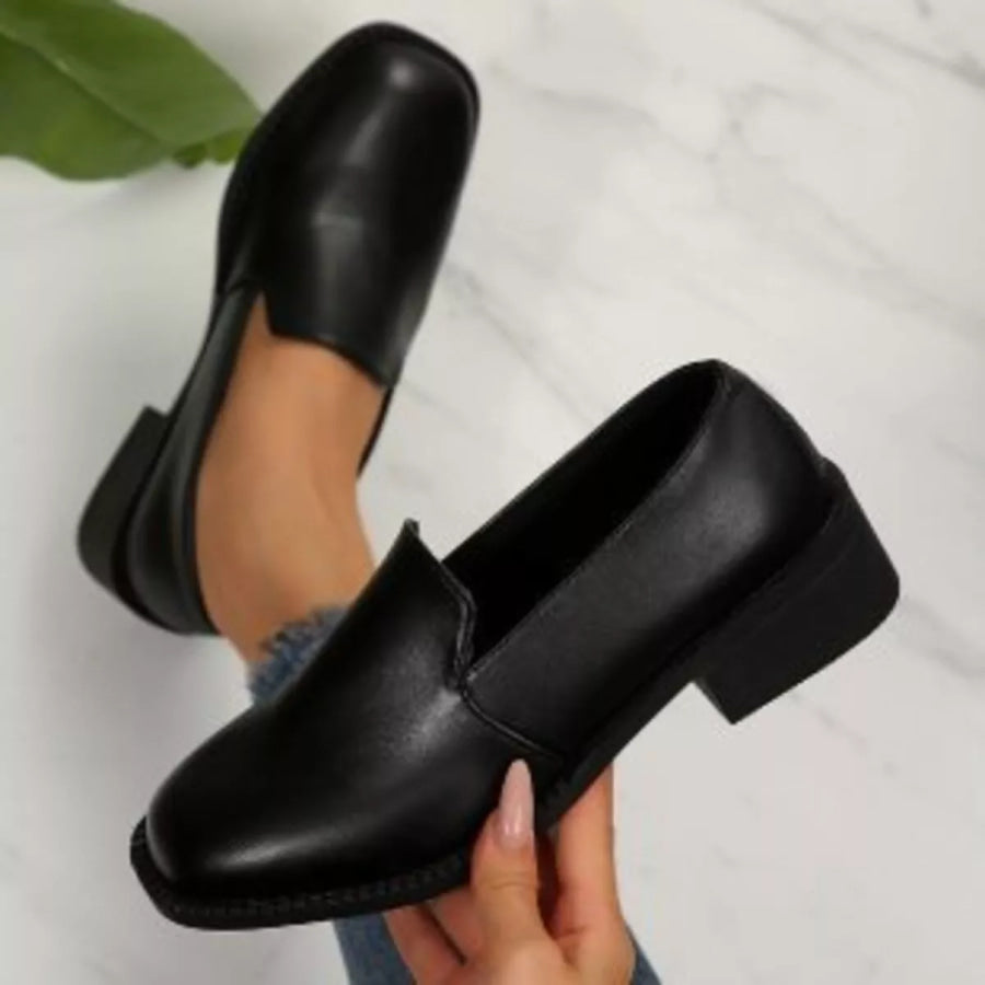 Round Toe Block Heels Loafers Apparel and Accessories
