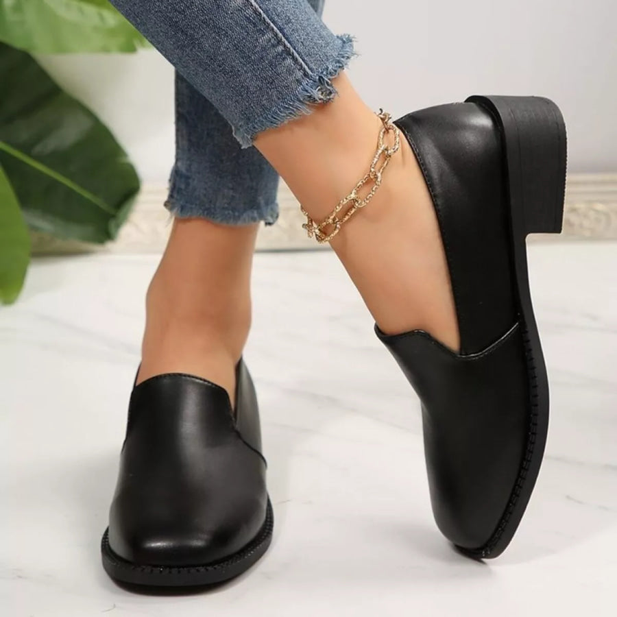 Round Toe Block Heels Loafers Apparel and Accessories