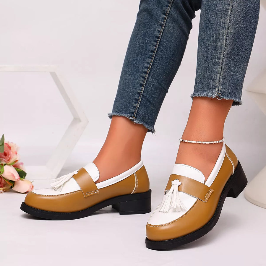 Round Toe Block Heels Loafers Apparel and Accessories