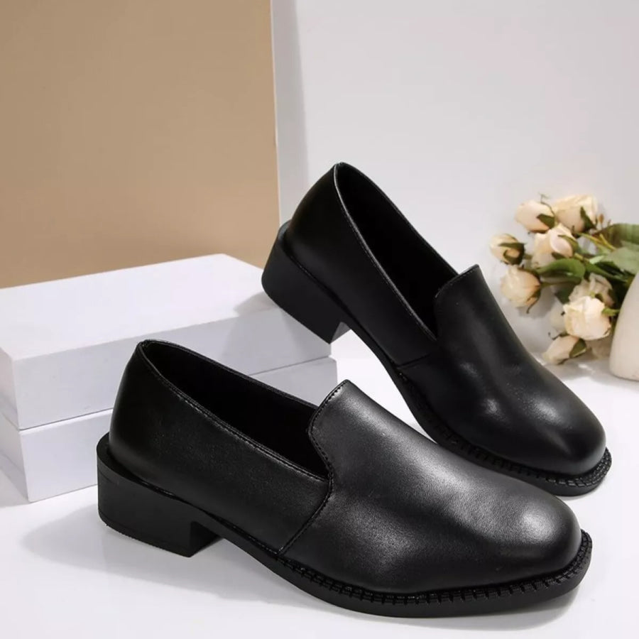 Round Toe Block Heels Loafers Apparel and Accessories