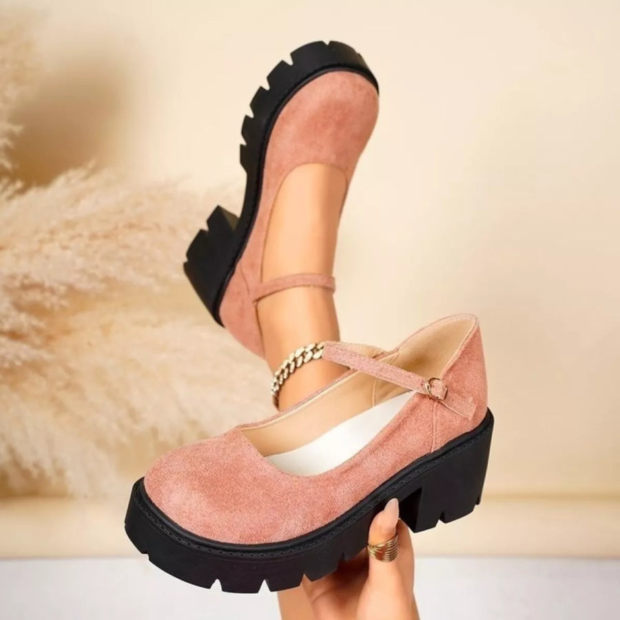 Round Toe Block Heels Loafers Apparel and Accessories
