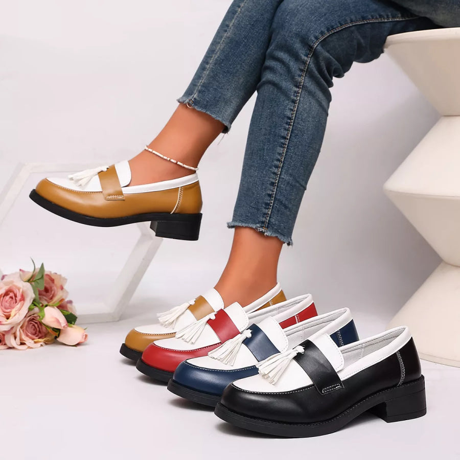Round Toe Block Heels Loafers Apparel and Accessories