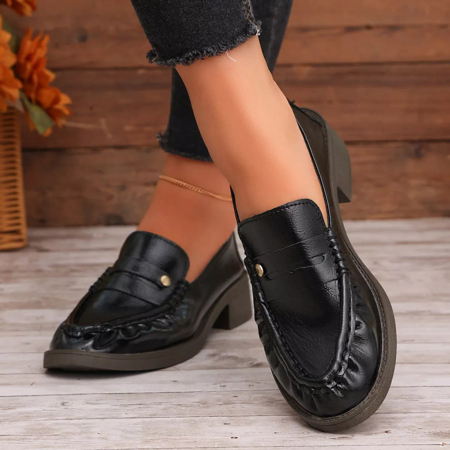 Round Toe Block Heels Loafers Apparel and Accessories