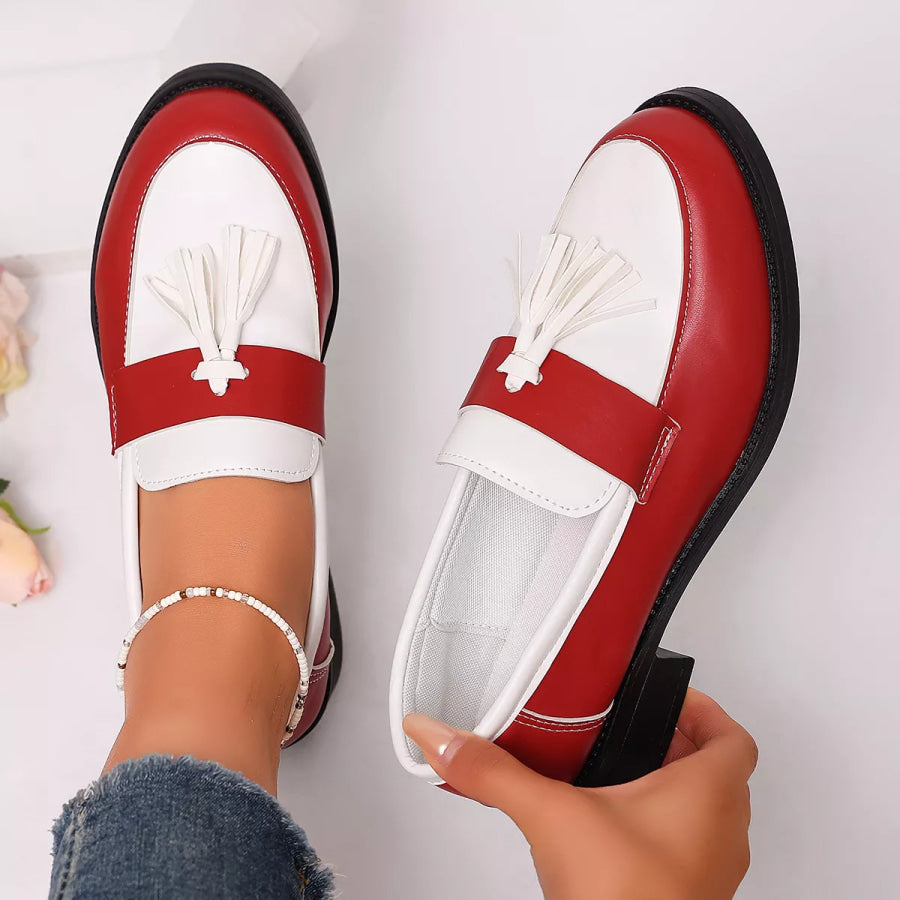 Round Toe Block Heels Loafers Apparel and Accessories