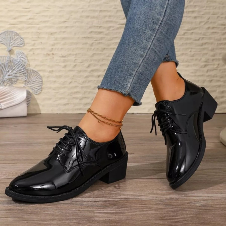 Round Toe Block Heels Loafers Black / 35 Apparel and Accessories