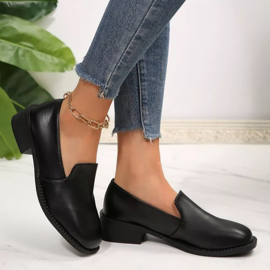 Round Toe Block Heels Loafers Black / 35 Apparel and Accessories