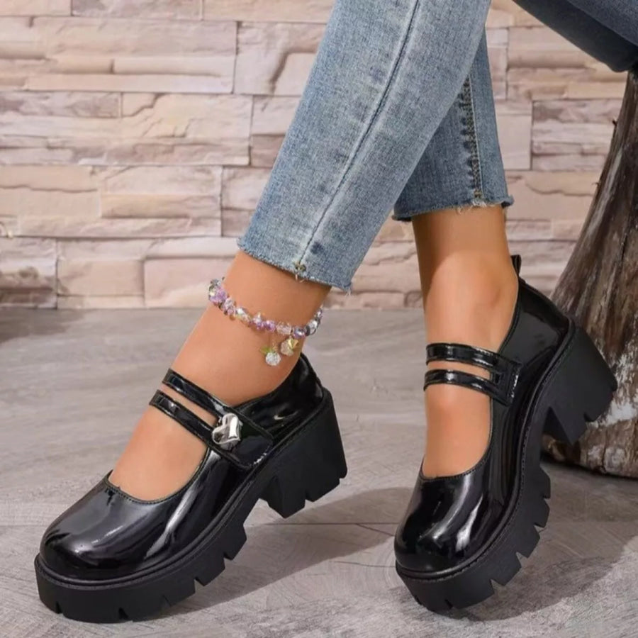 Round Toe Block Heels Loafers Black / 35 Apparel and Accessories