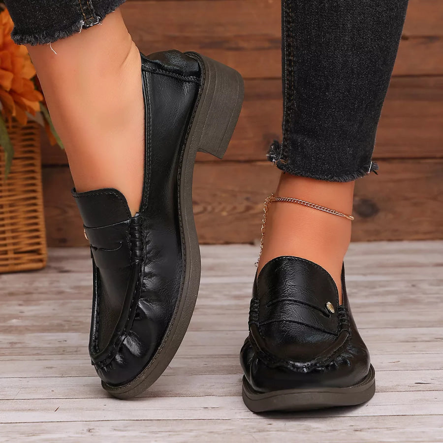 Round Toe Block Heels Loafers Apparel and Accessories