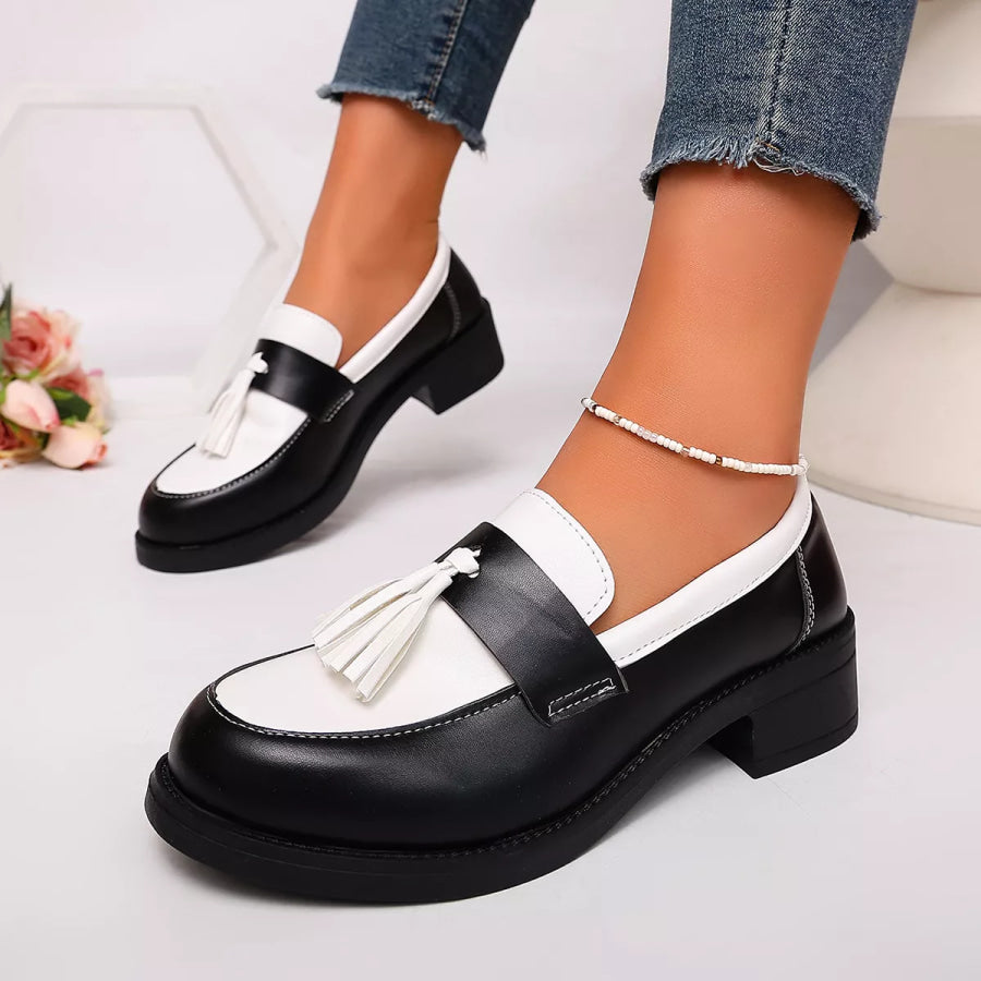 Round Toe Block Heels Loafers Apparel and Accessories