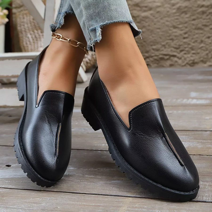 Round Toe Block Heels Loafers Black / 36 Apparel and Accessories