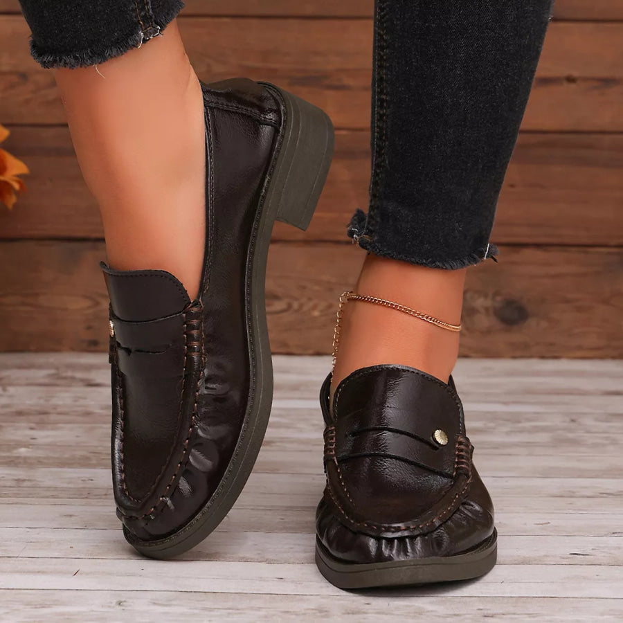 Round Toe Block Heels Loafers Brown / 36 Apparel and Accessories