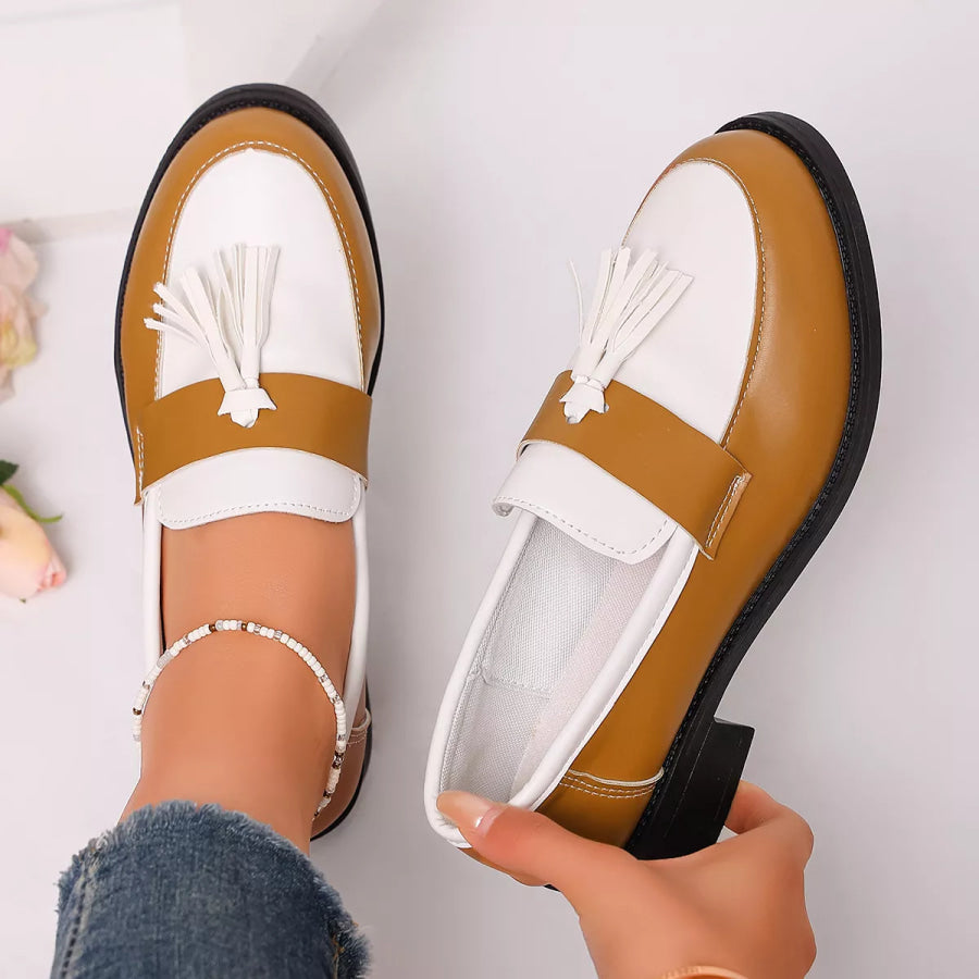 Round Toe Block Heels Loafers Brown / 36 Apparel and Accessories