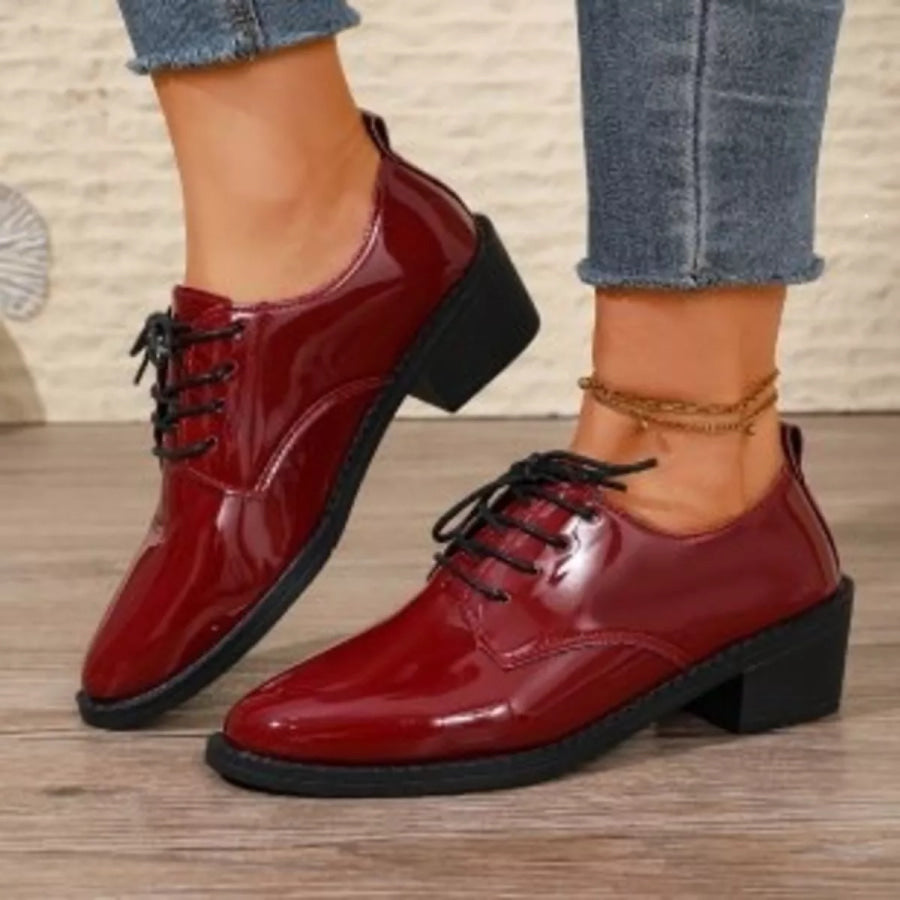 Round Toe Block Heels Loafers Burgundy / 35 Apparel and Accessories