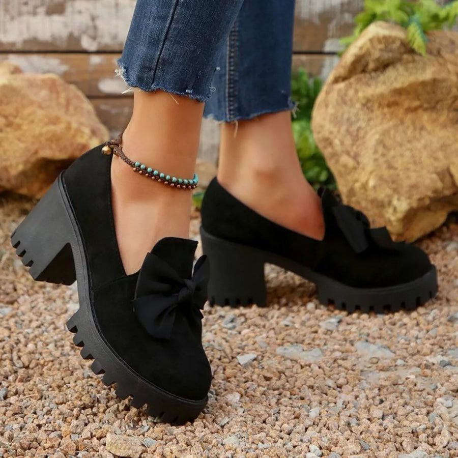 Round Toe Block Heels Pumps Black / 36 Apparel and Accessories