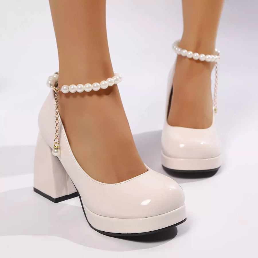 Round Toe Block Heels Pumps Apparel and Accessories