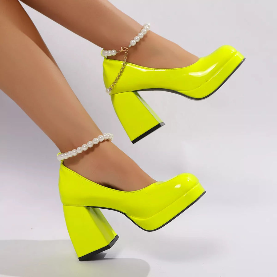 Round Toe Block Heels Pumps Apparel and Accessories