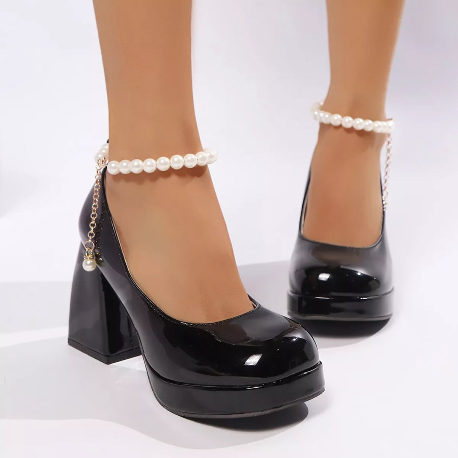 Round Toe Block Heels Pumps Black / 34 Apparel and Accessories