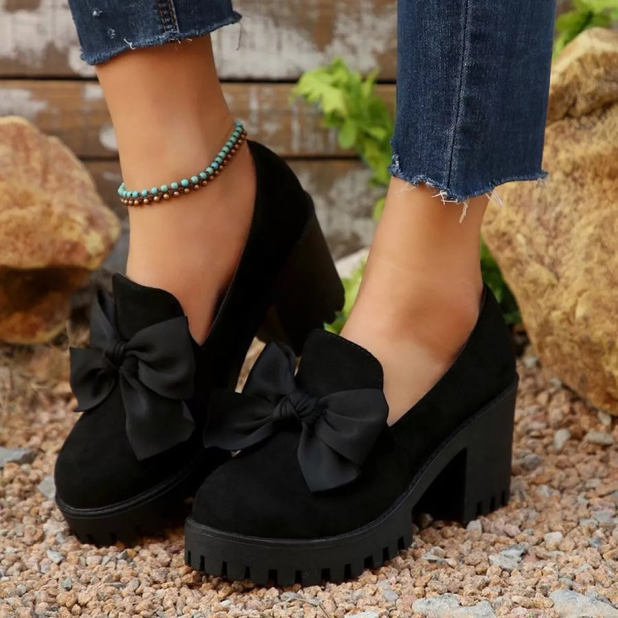 Round Toe Block Heels Pumps Black / 36 Apparel and Accessories