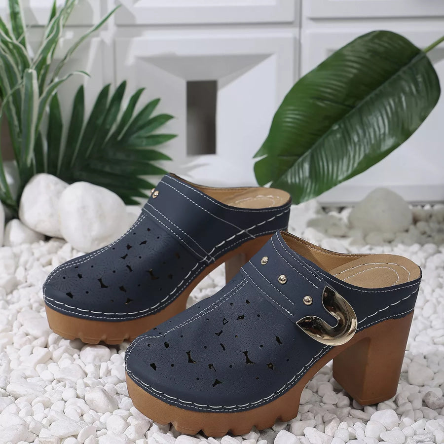 Round Toe Block Heels Sandals Blue / 36 Apparel and Accessories