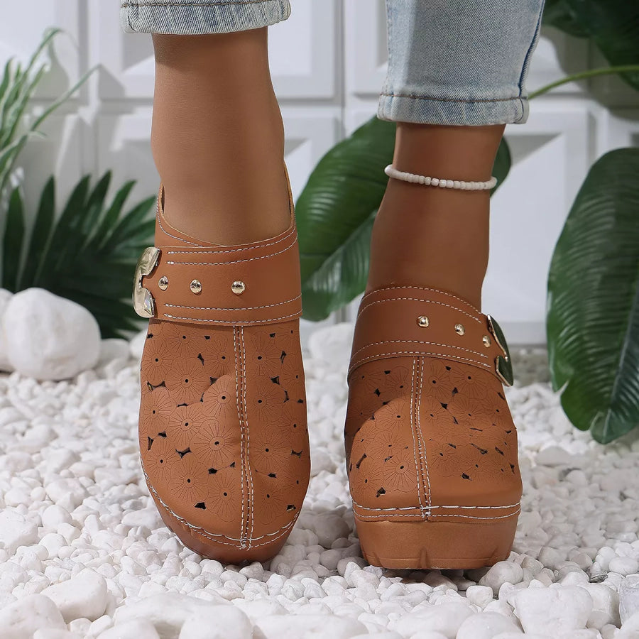 Round Toe Block Heels Sandals Brown / 36 Apparel and Accessories