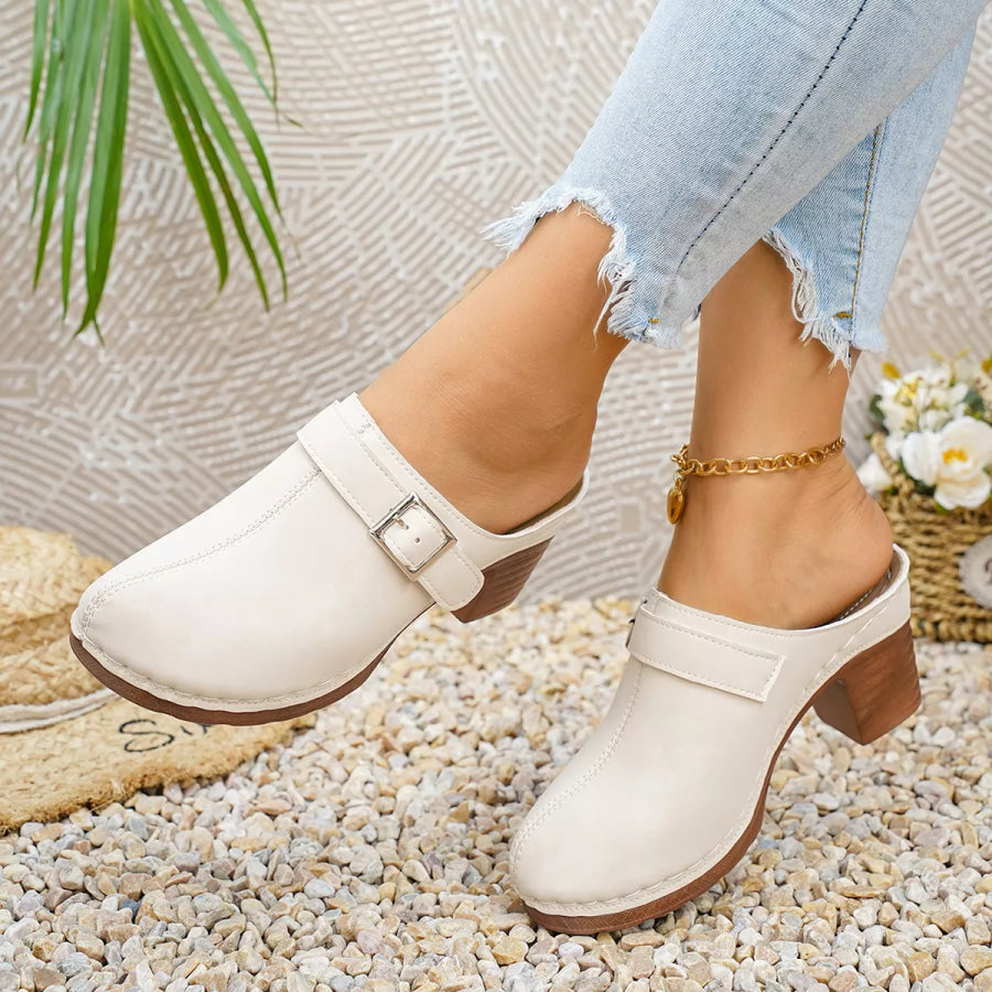 Round Toe Block Heels Sandals Off-white / 36 Apparel and Accessories