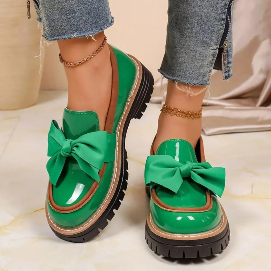 Round Toe Bow Loafers Apparel and Accessories