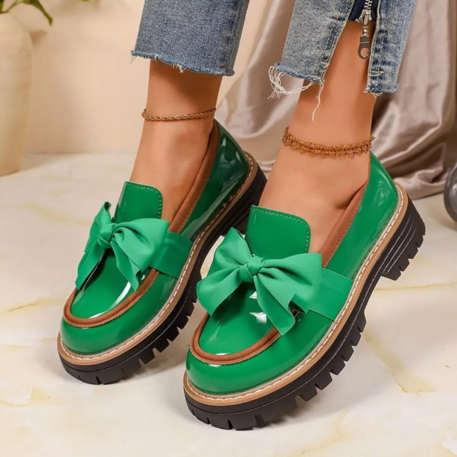 Round Toe Bow Loafers Apparel and Accessories