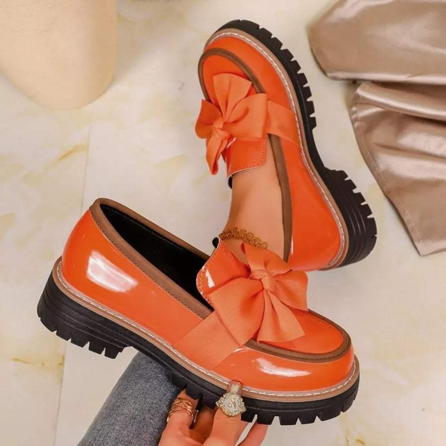 Round Toe Bow Loafers Apparel and Accessories