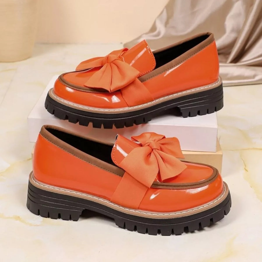 Round Toe Bow Loafers Apparel and Accessories