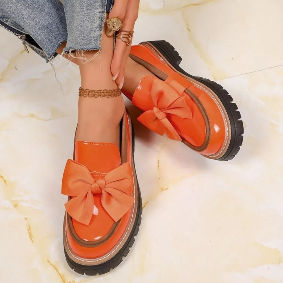 Round Toe Bow Loafers Orange / 36 Apparel and Accessories