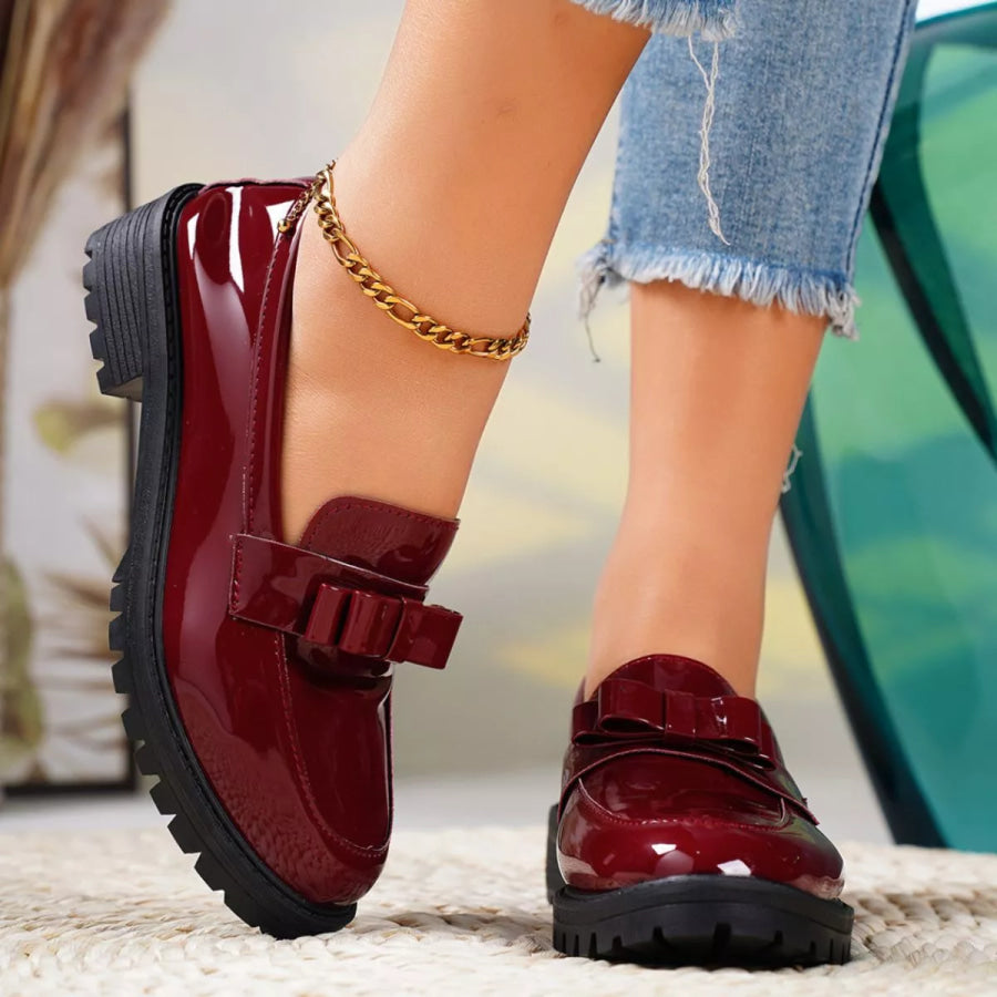 Round Toe Bow Loafers Red / 36 Apparel and Accessories