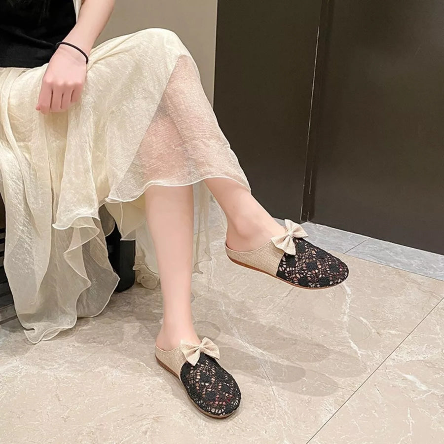 Round Toe Bow Slip-Ons Black / 35 Apparel and Accessories