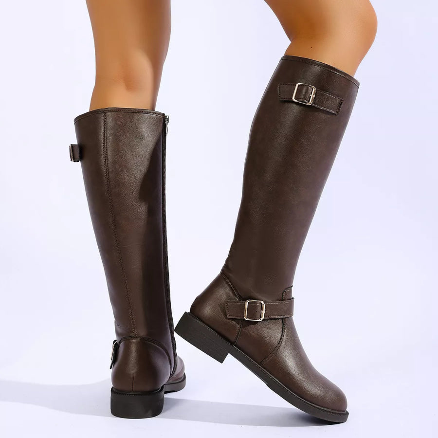 Round Toe Buckle Detail Boots Apparel and Accessories