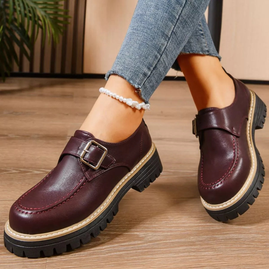 Round Toe Buckle Loafers Apparel and Accessories