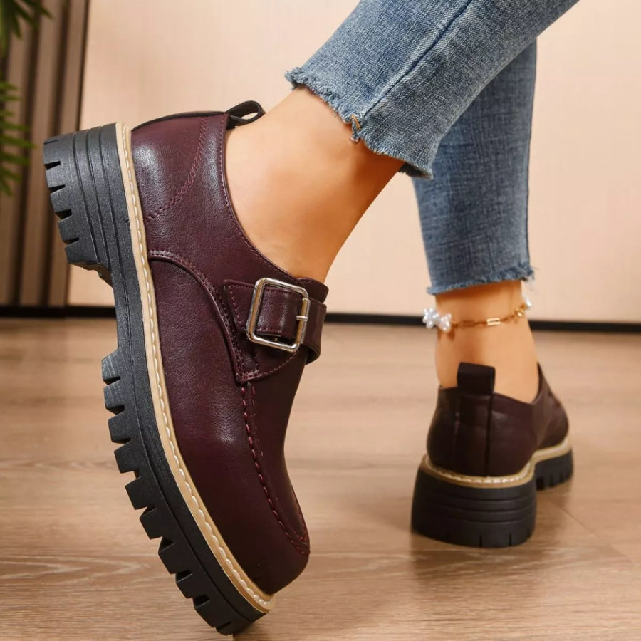 Round Toe Buckle Loafers Apparel and Accessories