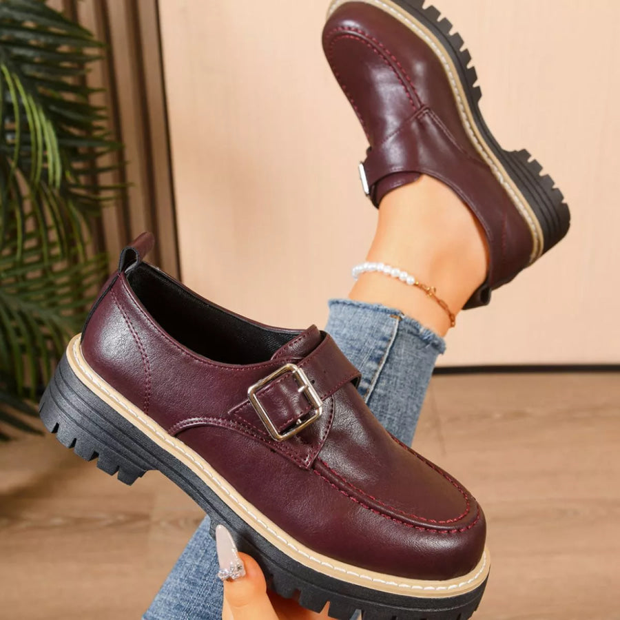 Round Toe Buckle Loafers Apparel and Accessories